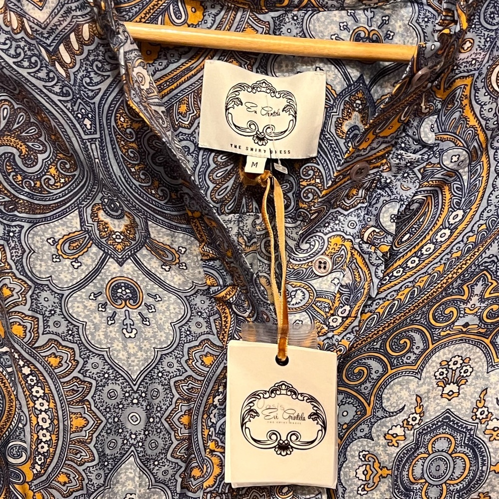 Evi Grintela Shirt Dress Oasis Paisley Ruffled Cotton Silk Midi Cottagecore Sz M - Picture 5 of 10
